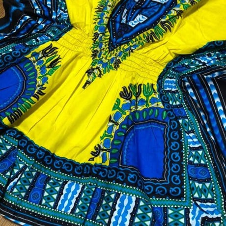 Elastic Dashiki Yellow　ダシキ　半袖シャツ　アフリカ　アフリカン　民族衣装　 ヒッピー　hiphop