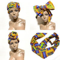 アフリカンプリント　ケンテ　ターバンヘアバンド　クロス　ヘッドラップ　ヘアバンド　African print Head wrap kente