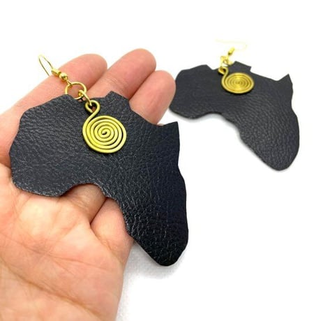 Made in Kenya　アフリカ　ケニア　レザー × 真鍮　アフリカ大陸　ピアス　Leather & Brass Africa Earrings