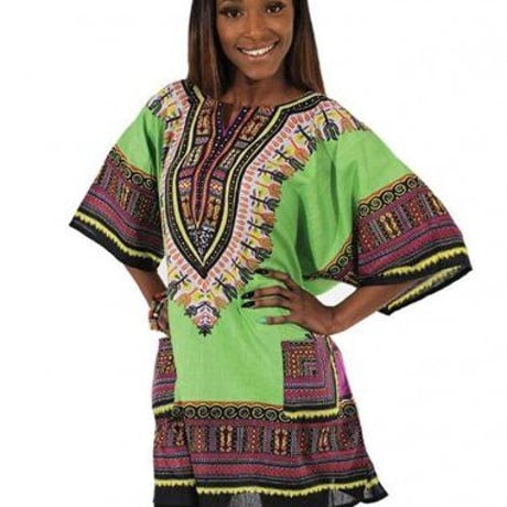 薄手素材　Lime　ユニセックス　男女兼用　ダシキ　Dashiki　半袖シャツ　アフリカンプリント　民族衣装　 ヒッピー　hiphop