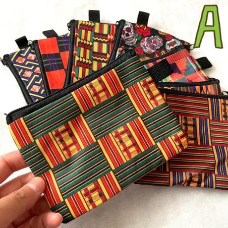 アフリカンプリント　ケンテ　エスニック　総柄　ミニポーチ　African print Kente
