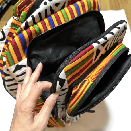 アフリカンプリント　リュック　バックパック　ケンテ　African Print Backpack Kente Mudprint