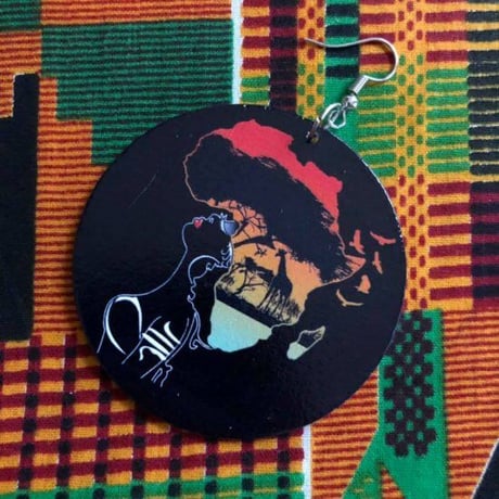 両面プリント　アフロ　アフリカ　アフリカン　女性　ピアス　hiphop　Africa　African woman
