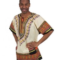 薄手素材　Natural　ユニセックス　男女兼用　ダシキ　Dashiki　半袖シャツ　アフリカンプリント　民族衣装　 ヒッピー　hiphop