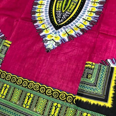 薄手素材　Fuchsia　ユニセックス　男女兼用　ダシキ　Dashiki　半袖シャツ　アフリカンプリント　民族衣装　 ヒッピー　hiphop