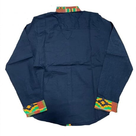 ユニセックス　アフリカンプリント　ブラック　ケンテ　長袖シャツ　Kente African print Trim Dress Shirt