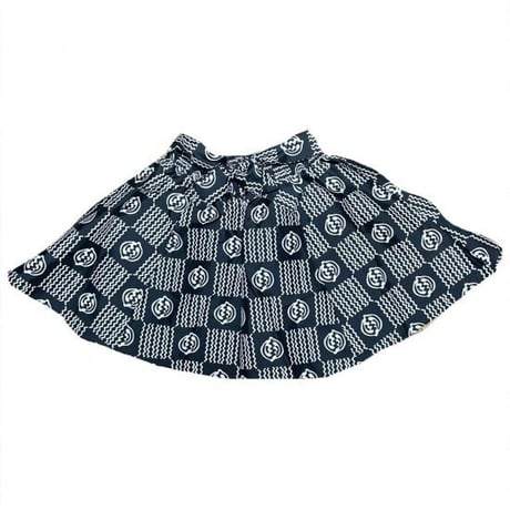 アフリカンプリント　アディンクラ　ガーナ　ジニャメ　紐 / ヘッドラップ付き　ブラック　ミニスカート　African print Adinkra Gye nyame mini skirt