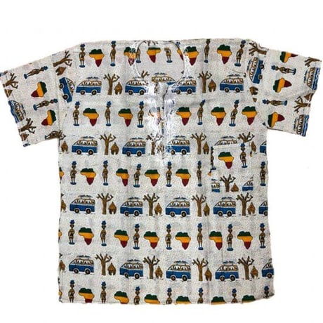刺繍入り　アフリカ　アフリカン　レゲエ　アフリカンプリント　ダシキ　African Print Dashiki White/Safari