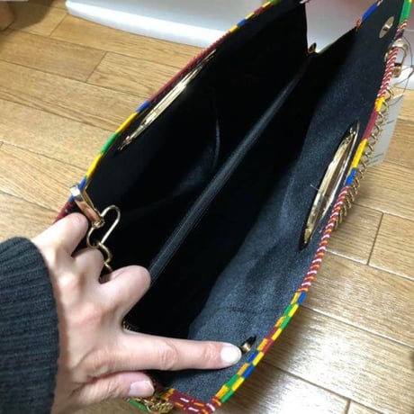 2way　ケンテ　アフリカンプリント　チェーン　ハンドバッグ　ビッグサイズ　African print Kente bag