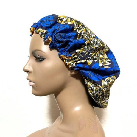 アフリカンプリント　ボンネット　就寝用　キャップ　African print Bonnet cap