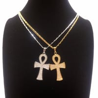 18KGP　アフリカ　エジプト　Egypt　アンク　Ankh　ゴールド　シルバー　ジルコニア　ネックレス　18K Gold Plated