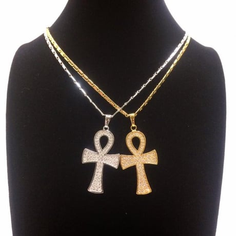 18KGP　アフリカ　エジプト　Egypt　アンク　Ankh　ゴールド　シルバー　ジルコニア　ネックレス　18K Gold Plated