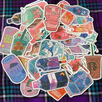 50枚セット　飲料ボトル　ジュース　お酒　 イラスト　ステッカー シール　Drink sticker