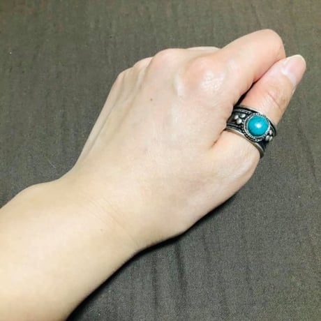 幅2cm　エスニック　フェイクストーン　デザインリング　ボヘミアン　ターコイズ　シルバー　リング　ring