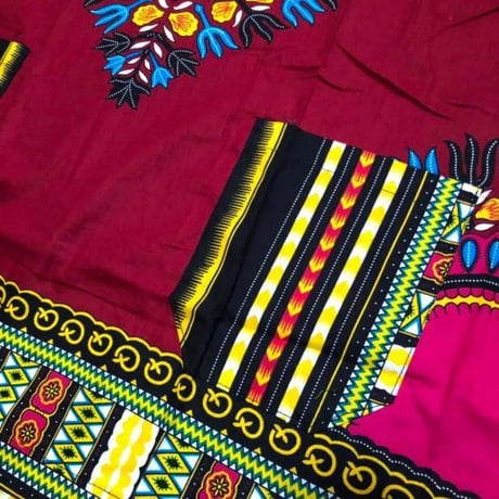 Burgundy　ユニセックス　男女兼用　ダシキ　Dashiki　半袖シャツ　アフリカンプリント　民族衣装　 ヒッピー　hiphop
