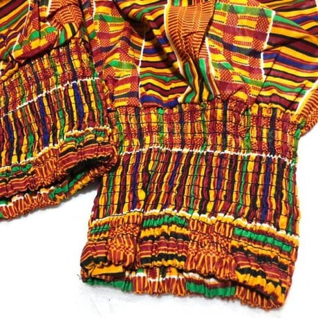 アフリカンプリント　ケンテ　エラスティック　ハーレム　パンツ　ヘッドラップ付　Africa Kente Elastic Harem pants