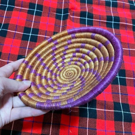 アフリカ　ルワンダ　ハンドメイド　手織り　バスケット　Africa Rwandan Woven Basket Small