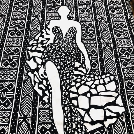 2色　Mud print　アフリカンプリント　カフタン　ワンピース　ヘッドラップ付き　Africa woman printing Kaftan 01
