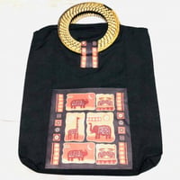 アフリカン　アニマルプリント　動物　ウッド　ハンドバッグ　Africa animals bag