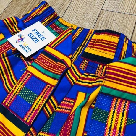 アフリカンプリント　ケンテ　ブルー　ケンテ　Hi-Lo　スカート　African print Kente Skirt