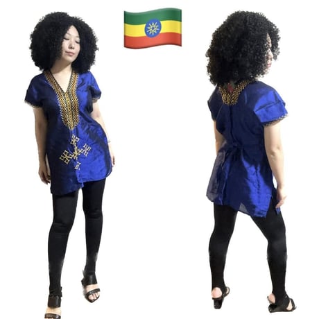《Fair trade/売上10%を孤児院募金》エチオピア　民族衣装　刺繍入り　トップス　 アフリカ　Ethiopia Traditional dress