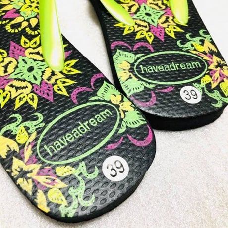 【23.5～26cm】 ユニセックス　サークルフラワー　エスニック　ビーチサンダル　幾何学模様　ネイティブ柄　サンダル　アジアン雑貨