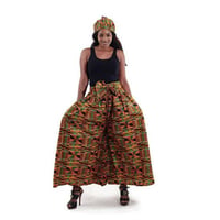 アフリカンプリント　ケンテ　パラッツォ　パンツ　ヘッドラップ付　Africa Kente plazzo pants