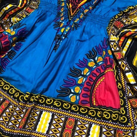 Elastic Dashiki Blue　ダシキ　半袖シャツ　アフリカ　アフリカン　民族衣装　 ヒッピー　hiphop