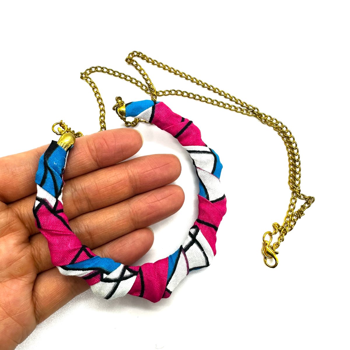 アフリカンプリント ネックレス アフリカ布 ハンドメイド バンブー