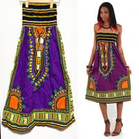 USED SALE !!!　フリーサイズ　アフリカンプリント　ダシキ　2way　スカート　ワンピース　Africa Dashiki skirt dress Purple