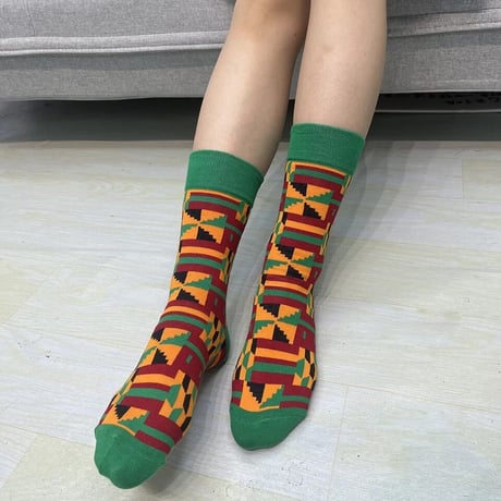 アフリカンプリント　ケンテ　靴下　ソックス　African print kente socks