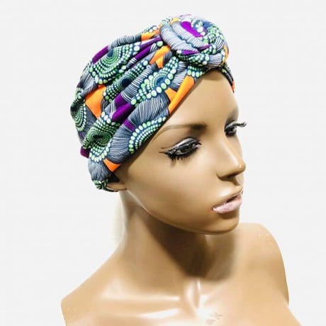 アフリカンプリント　らくらくターバン　ターバン帽子　ヘッドラップ　African print Head wrap