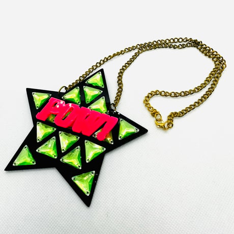 在庫処分SALE　POW!  グリーン×ピンク　星　スター　ネックレス　ヒップホップ　90年代　90’s hiphop Bling Bling