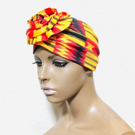 アフリカンプリント　らくらくターバン　ターバン帽子　ヘッドラップ　African print Head wrap