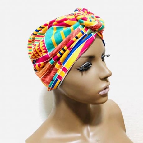 アフリカンプリント　らくらくターバン　ターバン帽子　ヘッドラップ　African print Head wrap