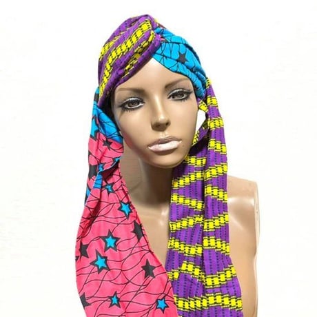 アフリカンプリント　ターバンヘアバンド　クロス　ヘッドラップ　ヘアバンド　African print Head wrap