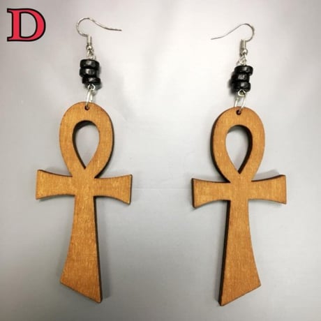 ウッド　木製　アフリカ　アフリカン　エジプト　Egypt　アンク　Ankh　ピアス