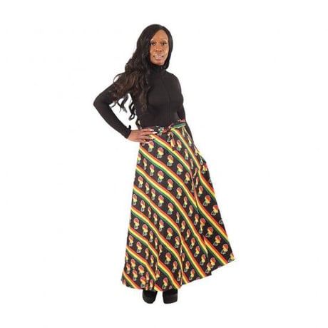 アフリカンプリント　ラスタカラー　アフリカ大陸　ラップスカート　巻きスカート　紐結び　スカート　Africa map wrap skirt