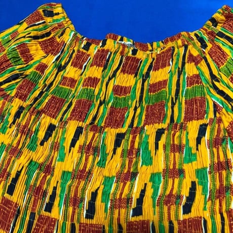 USED SALE !!!  フリーサイズ　ケンテ　アフリカンプリント　オフショルダー　ワンピース　African Print kente