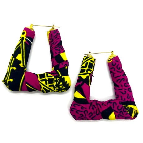 アフリカンプリント　アフリカンバンブーピアス　アフリカ布　ハンドメイド　バンブーピアス　hiphop african print