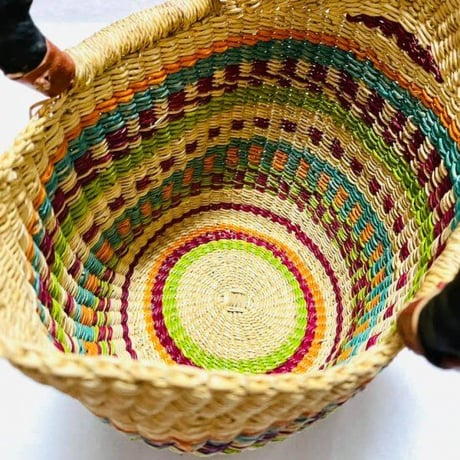 Made in Ghana　アフリカ　ガーナ　ハンドメイド　レザー　バスケット　ハンドバッグ　Africa Handmade Woven Leather Basket