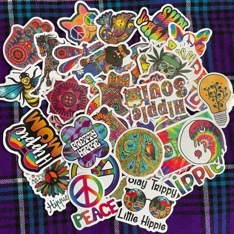 50枚セット　カラフル　エスニック　曼荼羅　ヒッピー　ボヘミアン　Peace Love Bohemian Hippie sticker　ステッカー　シール