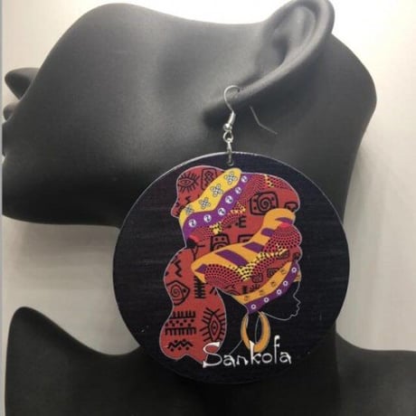 サンコファ　アフリカ　アフリカン　女性　ターバン　ヘッドラップデザイン　カラフル　ピアス　Africa　African woman　Sankofa
