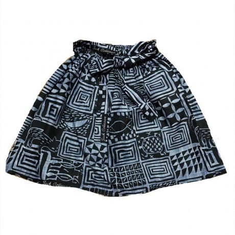アフリカンプリント　紐付き　ミニスカート　Africa Mud print mini skirt