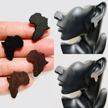 アフリカ　アフリカ大陸　ミニサイズ　ウッド　ブラック　ブラウン　ピアス　African Map