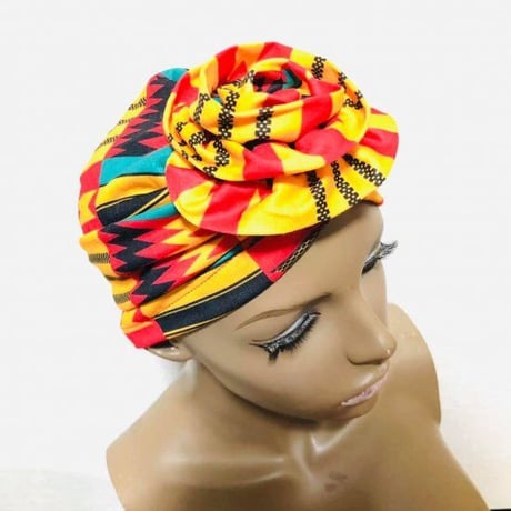 アフリカンプリント　らくらくターバン　ターバン帽子　ヘッドラップ　African print Head wrap