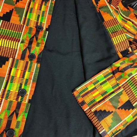 アフリカンプリント　ケンテ　クルタ　長袖　ジャケット　羽織り　Africa Kente Open Kurta
