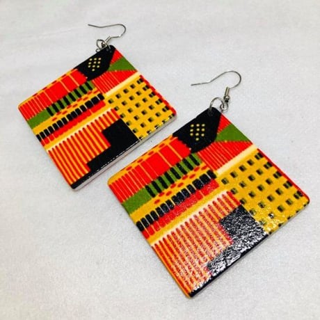 ケンテ　アフリカンプリント　木製　ウッドピアス　Africa Kente