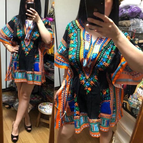 Elastic Dashiki Black　ダシキ　半袖シャツ　アフリカ　アフリカン　民族衣装　 ヒッピー　hiphop