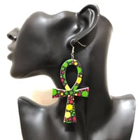 アンク×アフリカンプリント　ウッド　木製　アフリカ　エジプト　Egypt　Ankh　ピアス